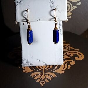 Lapis Luzuli Rectangle Drop Dangle Earrings